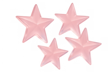 Pink shiny stars floating, glowing celebration decoration, glossy rendering on transparent background