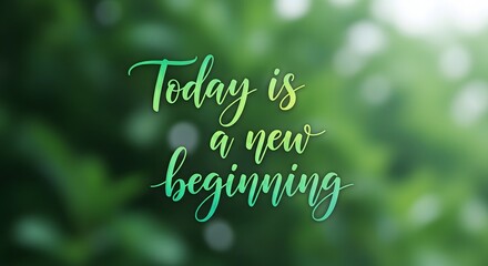 Today is a new beginning inspirational quote with green bokeh background