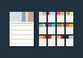 Family Planner Calendar Template with Monthly Color Palette