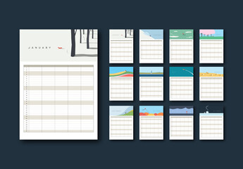 Family Planner Calendar Template with Minimal Illustrations