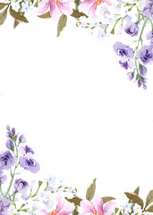 Flower watercolor frame for wedding, birthday, card, background, invitation, wallpaper, sticker, decoration etc.
