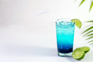 Blue Hawaiian Drink with lime, Blue hawaii cocktail on white  background