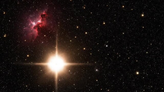 Stunning nebula glowing red in the vast expanse of space, a breathtaking cosmic dance of light and color against a backdrop of countless stars