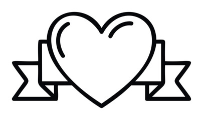 Simple heart symbol with ribbon for expressing love and affection in greeting cards, decorations and symbol for romance and celebration
