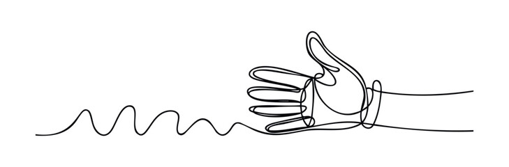 Single line drawing of a thumb up gesture with wavy line signifying approval or good work, ideal for social media, positive feedback and success related themes