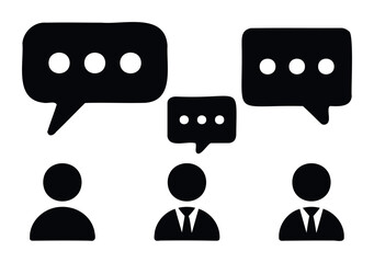 Communication icons showing chat bubbles and people figures symbolizing discussion, connection, teamwork, and dialogue for business presentations and online platforms