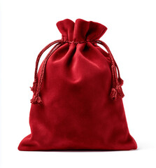 red velvet cloth bag, with a white background