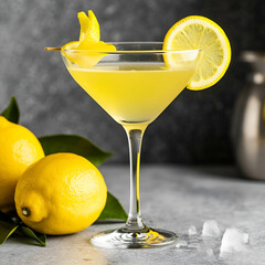 Vibrant Lemon Cocktail in Martini Glass with Fresh Garnish