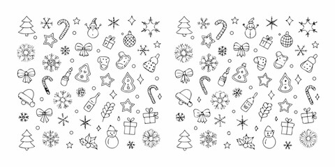 Hand drawn christmas and new year doodle pattern
