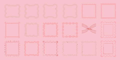 Collection of pink hand drawn frame and ribbon illustrations