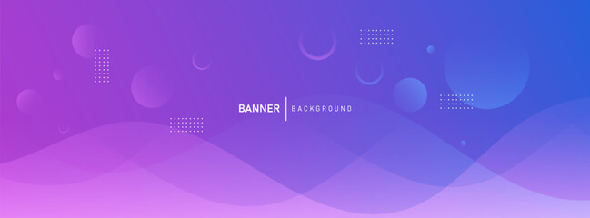 Vibrant purple and blue gradient abstract background with geometric shapes and flowing waves for a modern digital banner