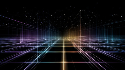 Dark, empty world Minimalistic virtual Futuristic reality with geometric shapes and floating structures, bright light source, floating, smooth gradient, Empty digital world with softly lit clean lines