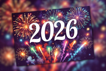 Sparkling 2026 New Year celebration with golden fireworks illuminating the night sky, creating a magical atmosphere of hope and joy for a fresh start
