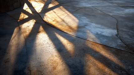 Urban Abstract Convergence: Complex, Overlapping Reed Shadows on a Textured Concrete Plaza