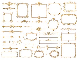 Elegant gold vintage frames and ornaments collection for design and decoration