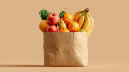 A grocery bag filled with fresh produce like orange, apples, and bananas (2)