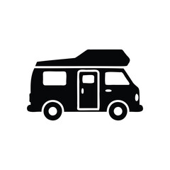 Black silhouette of a camper van on a white background