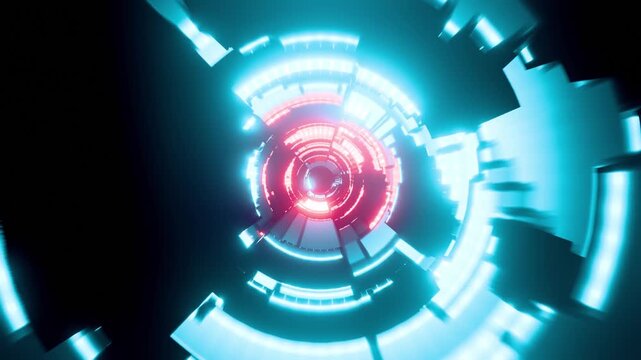 Cyan with red neon steel tunnel VJ loop animation background