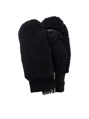 Pair of black fuzzy mittens for winter warmth isolated on transparent background
