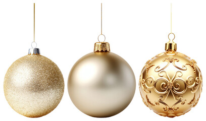 PNG Elegant gold Christmas ornaments, element set on transparent background