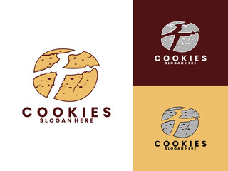 Cookies falling scattered logo vector. Cookies logo design vector template