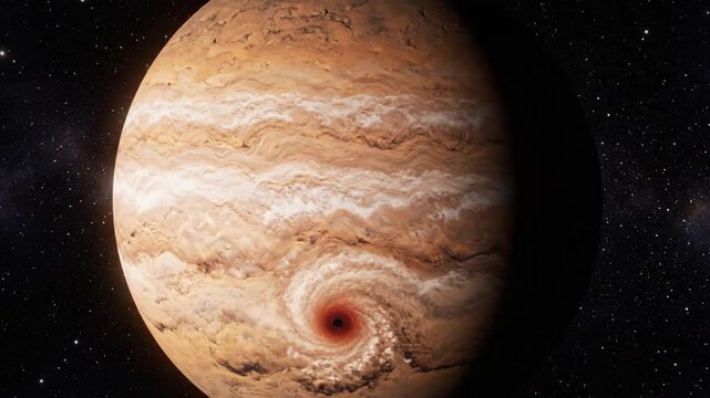 Dramatic gas giant with swirling storms and intense atmosphere, a cosmic wonder for science and exploration visuals, perfect for documentaries
