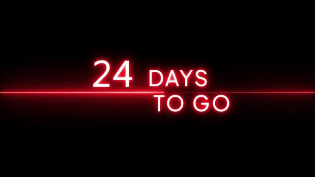 Neon 47 days to go animation. Neon counter number.  Neon counting from 0 to 47 days animation. Neon counting days on black background.