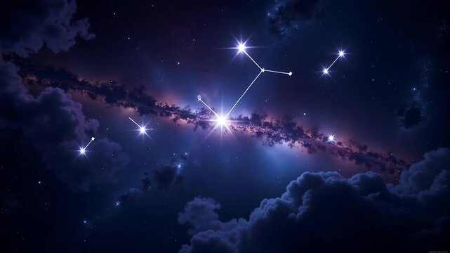 Dramatic cosmic constellation reveals night sky wonder, perfect for astrology lovers and celestial dreamers, a stunning, dynamic space exploration video