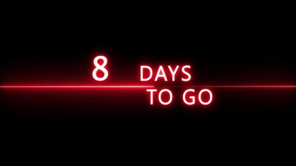 Neon 16 days to go animation. Neon counter number.  Neon counting from 0 to 16 days animation. Neon counting days on black background.