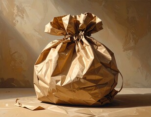 Elegant Still Life: A Crumpled Paper Bag with Artistic Shadows and Texture