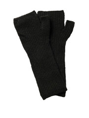 A single black fingerless glove made of textured fabric isolated on transparent background