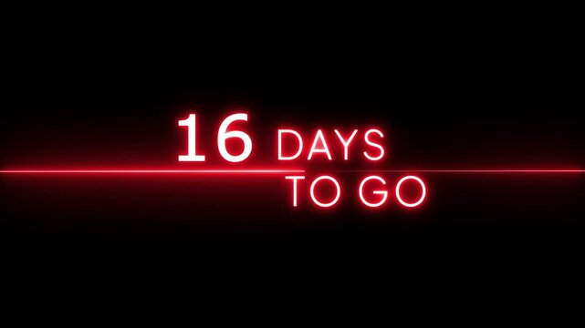 Neon 31 days to go animation. Neon counter number.  Neon counting from 0 to 31 days animation. Neon counting days on black background.