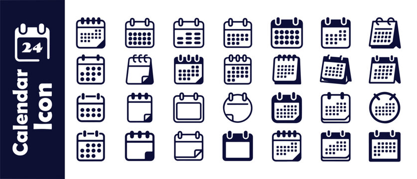 Set of calendar icons, clean and simple vector illustrations showing various date and schedule concepts