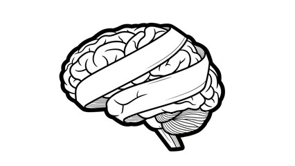 Brain with Bandage - Mental Health and Cognitive Support Illustration.
