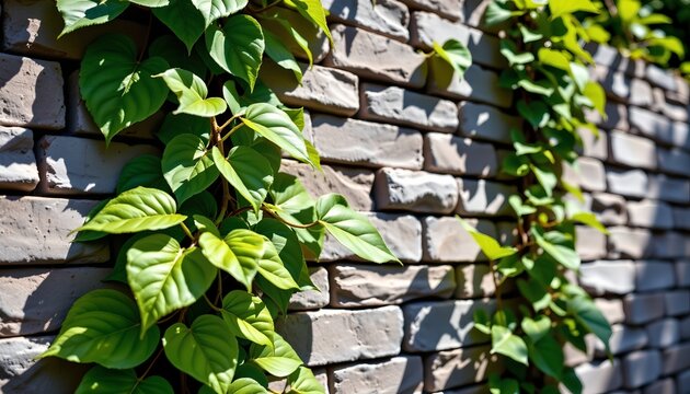 Lush Green Vines Climbing Sunlit Urban Wall