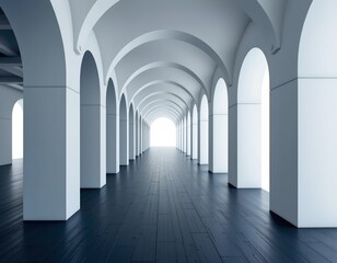 Obraz premium Serene Tunnel with Blue Arches and Black Floor