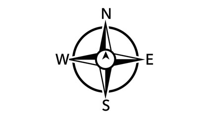 Simple Black and White Compass Rose Icon for Navigation and Direction.