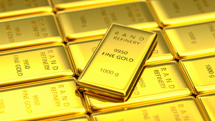 Gold bars in bank vault. Storage. 3d render