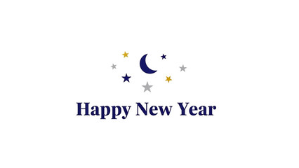 Fototapeta premium Happy New Year wishes with crescent moon and stars design for celebration.
