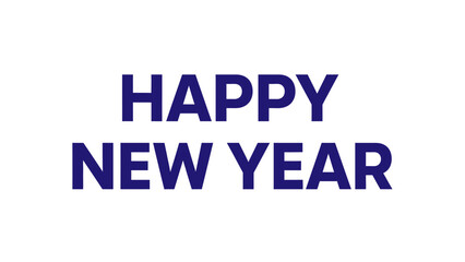 Happy New Year Greeting in Bold Blue Letters on White Background.