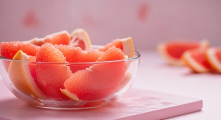 Fresh pink grapefruit segments in a clear glass bowl