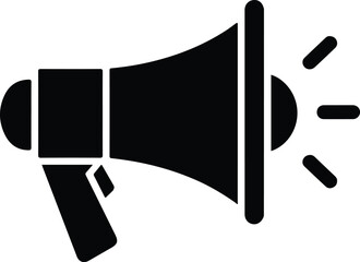 Black megaphone icon with sound waves announcement