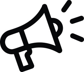 Black outline megaphone icon with sound waves announcement