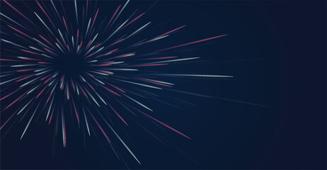Abstract illustration of radiating lines in white and reddish hues against a dark blue background.