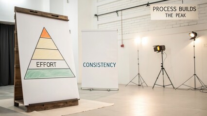 Business Studio Setting with Pyramid Diagram for Planning Goals