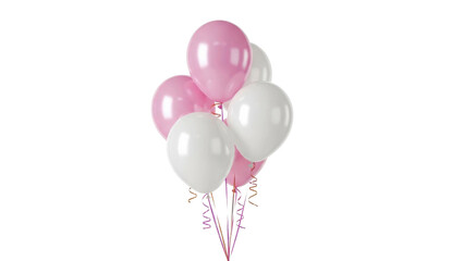 Pink and white balloons tied with ribbons