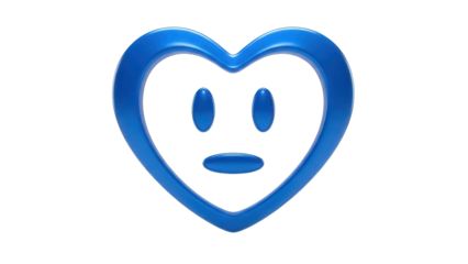 Blue heart emoticon with surprised expression on black