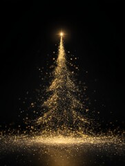 Abstract golden particle tree with glittering light effect, starry backdrop, luxury festive atmosphere design element