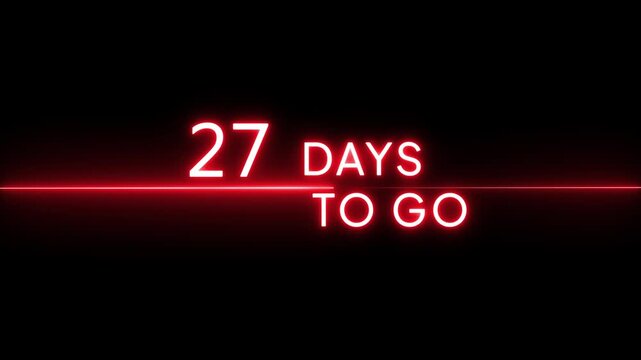 Neon 54 days to go animation. Neon counter number.  Neon counting from 0 to 54 days animation. Neon counting days on black background.