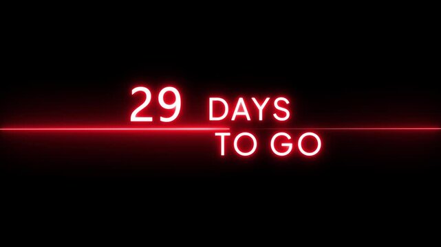 Neon 57 days to go animation. Neon counter number.  Neon counting from 0 to 57 days animation. Neon counting days on black background.
